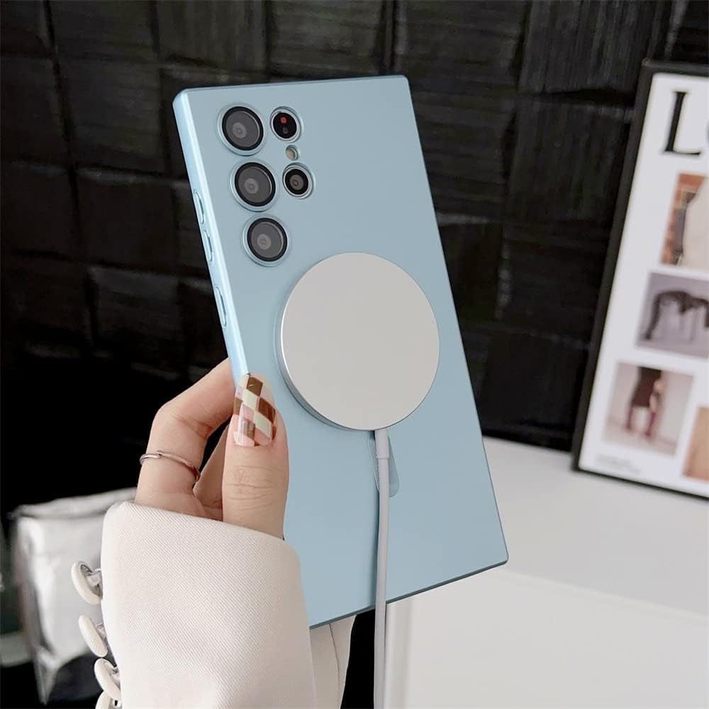 Galaxy S22 Ultra Case Magnetic [Support Magsafe Charger] Wireless Anti-Scratch Shockproof Full Camera Protection Slim Thin Silicon Phone Cover Case for Samsung Galaxy S22 Ultra 6.8"-Rose Gold