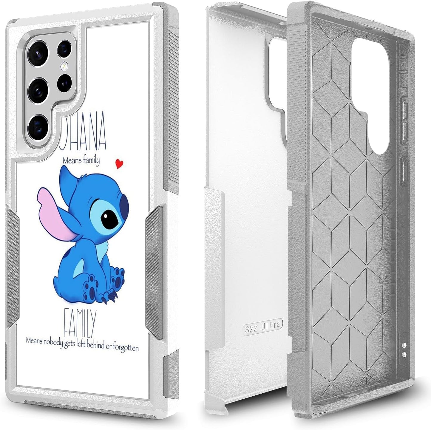 Case for Samsung Galaxy S22 Ultra, Ohana Means Family Pattern Shock-Absorption Hard PC and Inner Silicone Hybrid Dual Layer Armor Defender Case for Samsung Galaxy S22 Ultra