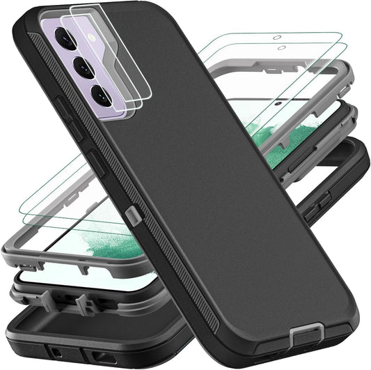 For Samsung Galaxy S22 plus Case, with 2Pcs [Self Healing Flexible TPU Screen Protector & Camera Lens Protector] Military Grade 3 in 1 Heavy Duty Case for Galaxy S22 plus 5G (Black/Grey)