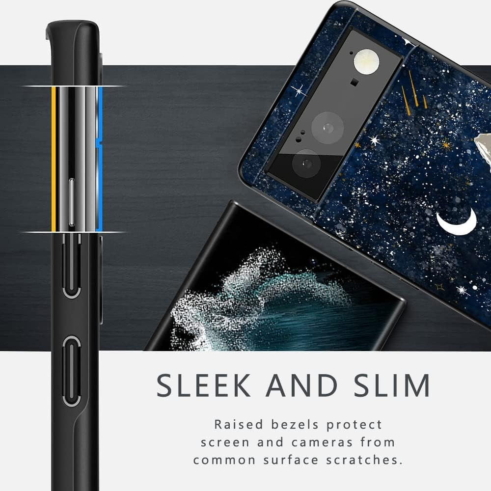 Compatible with Google Pixel 6 Case, Aesthetic Pattern Design, Full Body Protection Shockproof Cover Case for Google Pixel 6 5G 6.4" (Moon Starry Mountains)  MSEAANBK   
