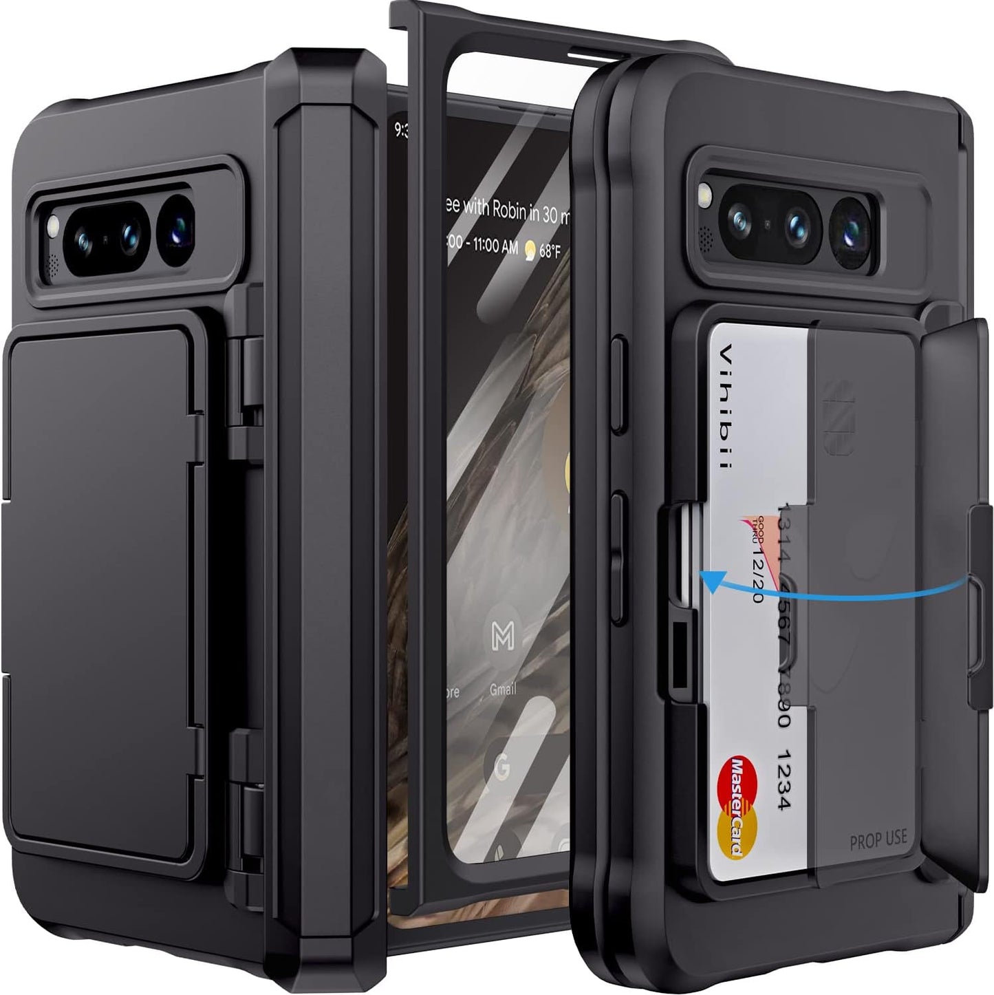 Vihibii for Google Pixel Fold Wallet Case with Card Holder (4 Cards) & Hinge Protection & Screen Protector, Military Grade Drop Protection Hard Back & TPU Edge Wallet Phone Case for Pixel Fold, Purple  Vihibii Black  