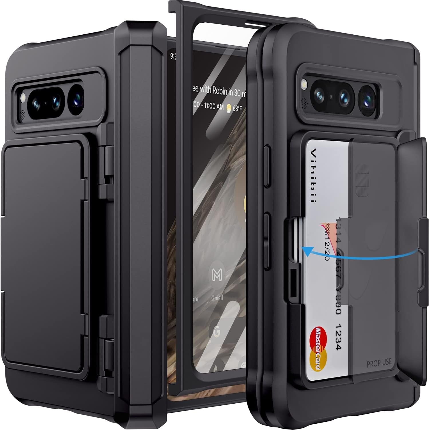 Vihibii for Google Pixel Fold Wallet Case with Card Holder (4 Cards) & Hinge Protection & Screen Protector, Military Grade Drop Protection Hard Back & TPU Edge Wallet Phone Case for Pixel Fold, Purple  Vihibii Black  