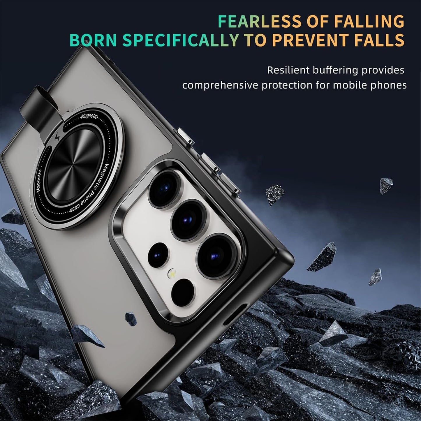 For Galaxy S22 Ultra Case with Magnetic Stand Slim Case with Soft Silicone Bumper for S22 Ultra Cover Wireless Charging Black+Kickstand 13-S22U-07