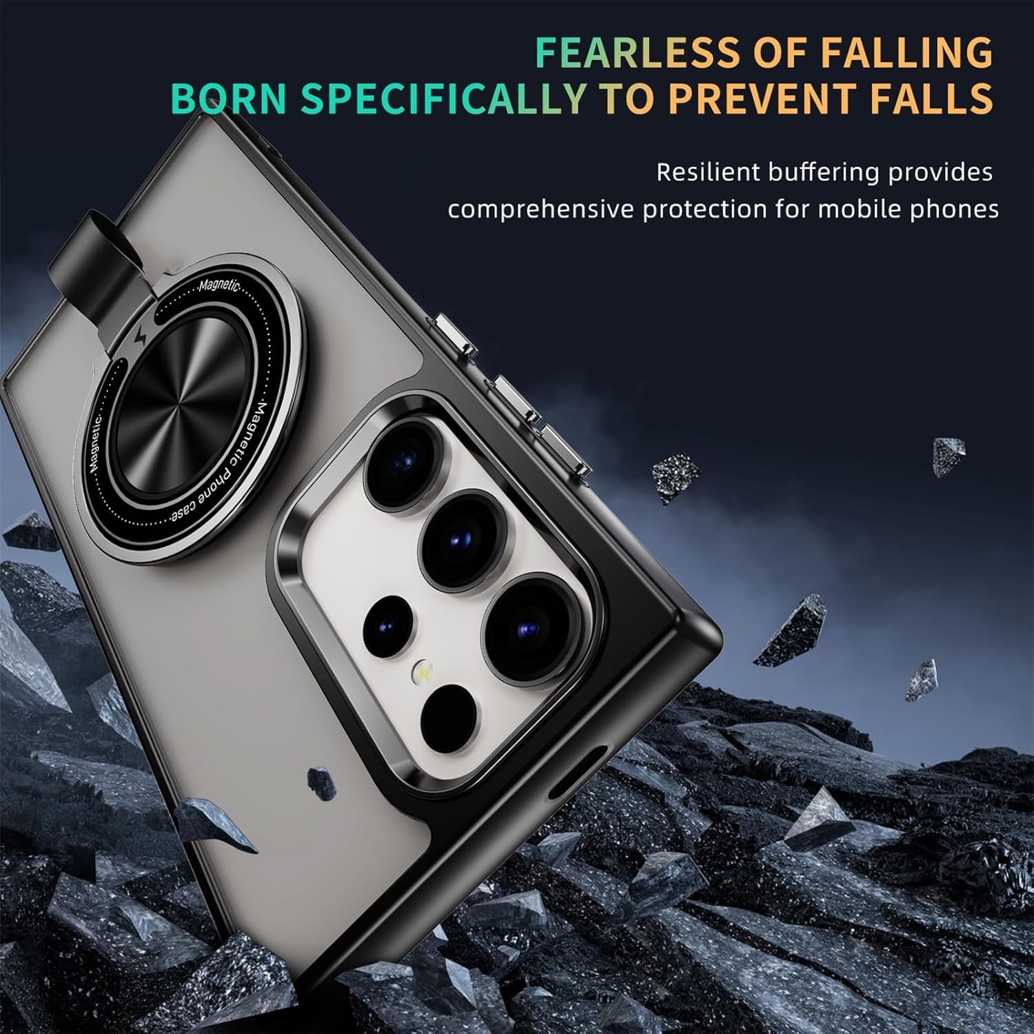 For Galaxy S22 Ultra Case with Magnetic Stand Slim Case with Soft Silicone Bumper for S22 Ultra Cover Wireless Charging Black+Kickstand 13-S22U-07