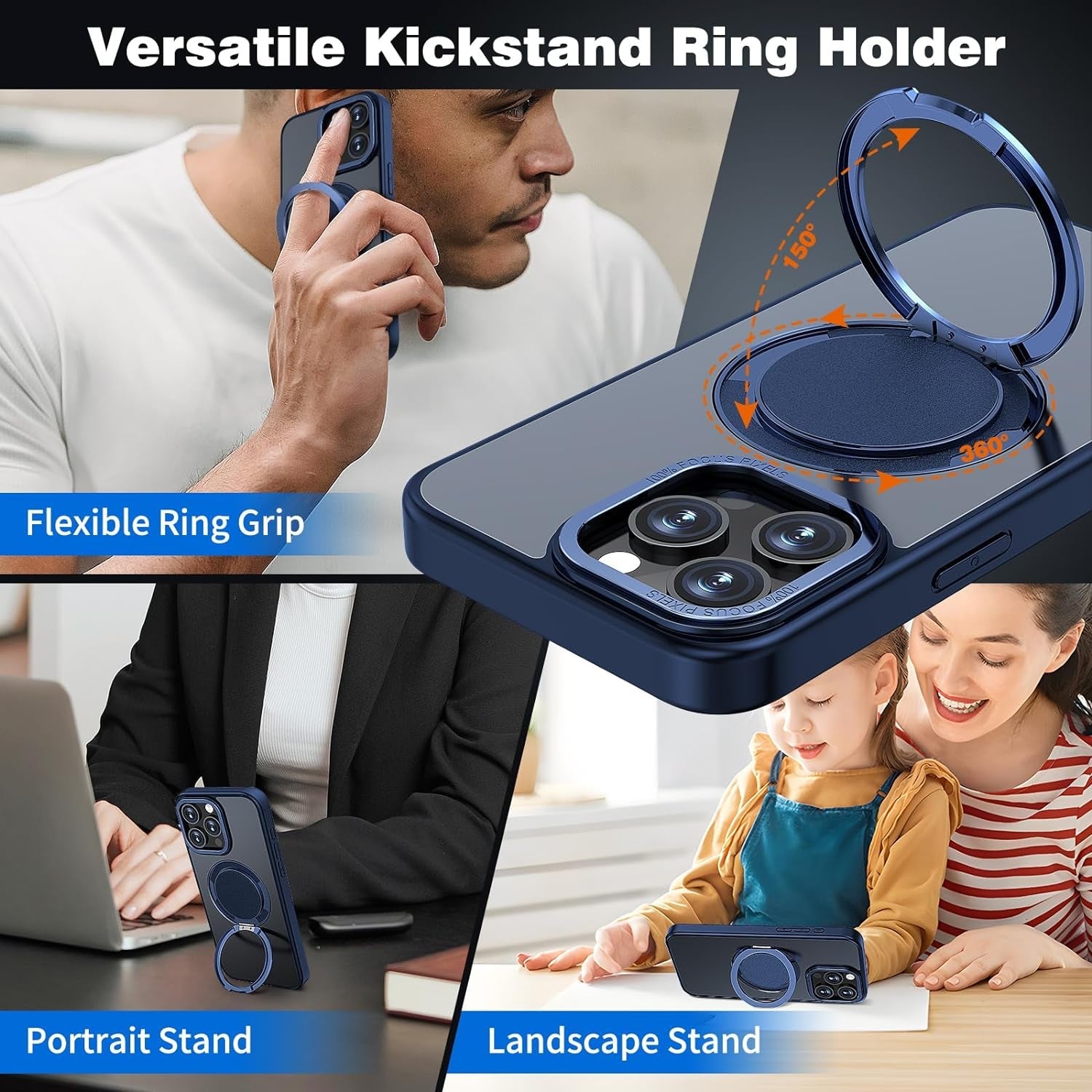 ACANDYA for Iphone 15 Pro Max Case Magnetic Ring Holder Kickstand Compatible with Magsafe Military Grade Drop Protection Heavy Duty Shockproof Men Women Cover for Iphone 15 Pro Max Translucent Blue  ACANDYA   