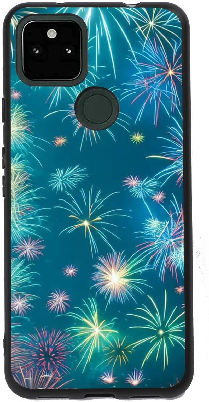 Compatible with Google Pixel 5A 5G Anime Case, Anime Nature Landscape Collage Pattern for Google Case Men Women, Soft Silicone Trendy Shockproof Case for Google  taciengbo Abstract Fireworks Night  