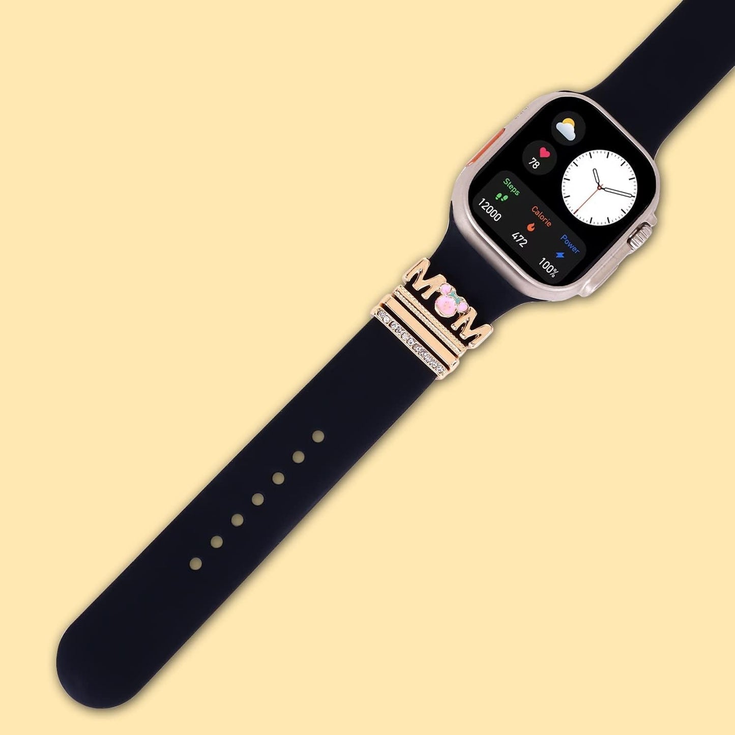 Decorative Rings Loops Compatible with Apple Watch Silicone Bands Metal Diamond Charms 45Mm 44Mm 42Mm 41Mm 40Mm 38Mm Iwatch Series 8 7 6 5 4 3 2 1 Accessories (Mom Love)