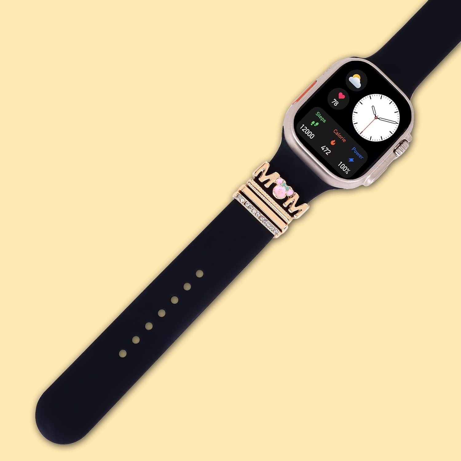 Decorative Rings Loops Compatible with Apple Watch Silicone Bands Metal Diamond Charms 45Mm 44Mm 42Mm 41Mm 40Mm 38Mm Iwatch Series 8 7 6 5 4 3 2 1 Accessories (Mom Love)