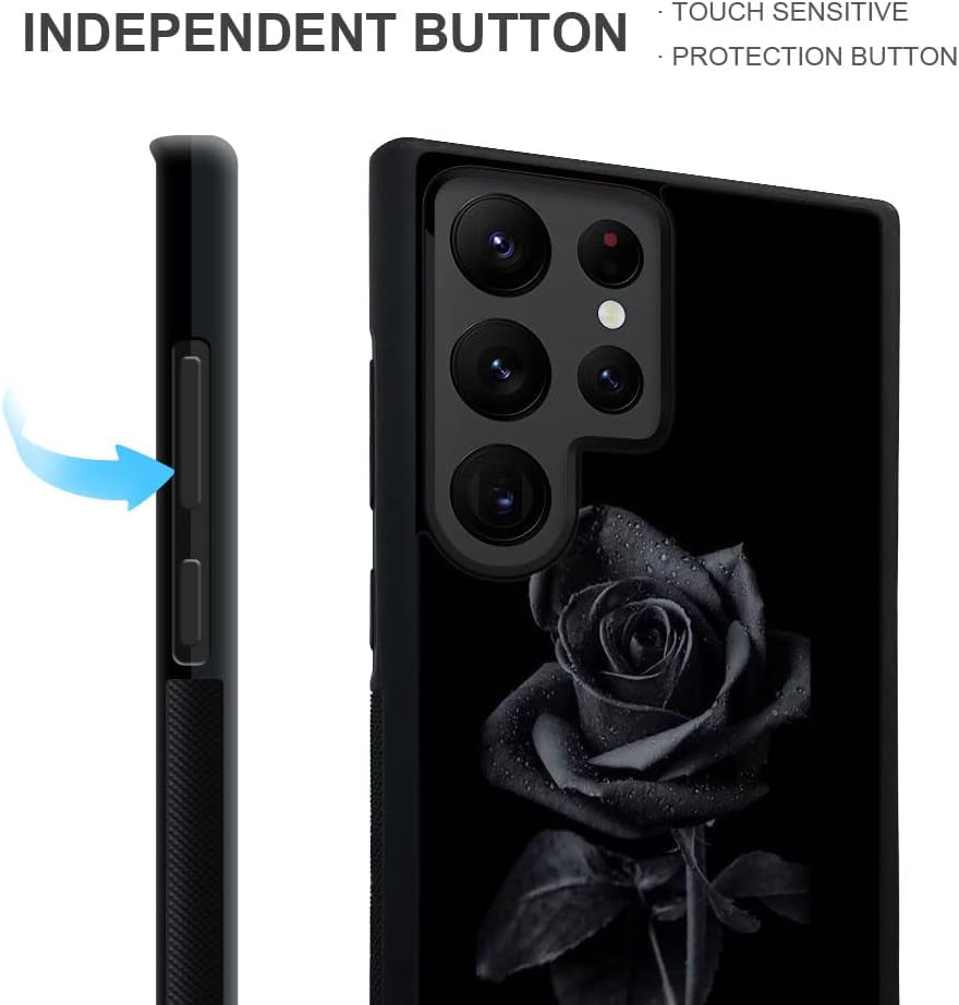 DJSOK Case Compatible with Samsung Galaxy S22 plus Case, Black Rose Pattern Design Pattern Back+Soft Silicone Protective Case