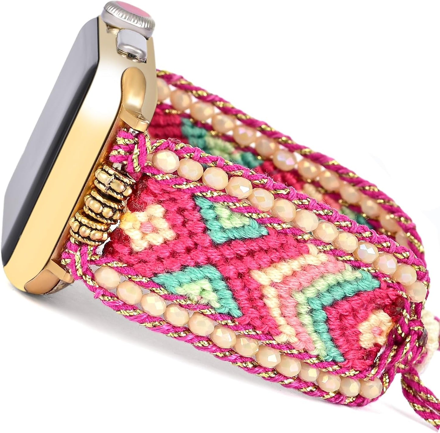 Fancy Woven Braided Nylon Band Compatible with Apple Watch Bands 40Mm 41Mm 38Mm, Retro Boho Friendship Bracelet Handmade Bohemian Beaded Adjustable Dressy Strap Wristbands for Iwatch Bands Series 9/8/7/6 5/4/3/2/SE