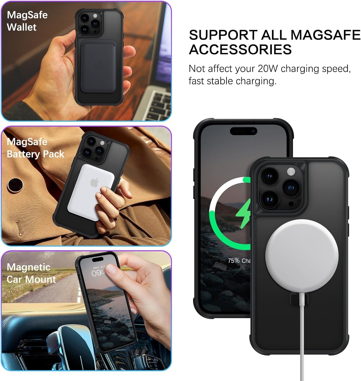 BENTOBEN for Iphone 14 Pro Max Phone Case with Invisible Magnetic Stand,Iphone 14 Pro Max Case[Compatible with Magsafe]Translucent Shockproof Women Men Protective Case for Iphone 14 Pro Max 6.7",Black  BENTOBEN   