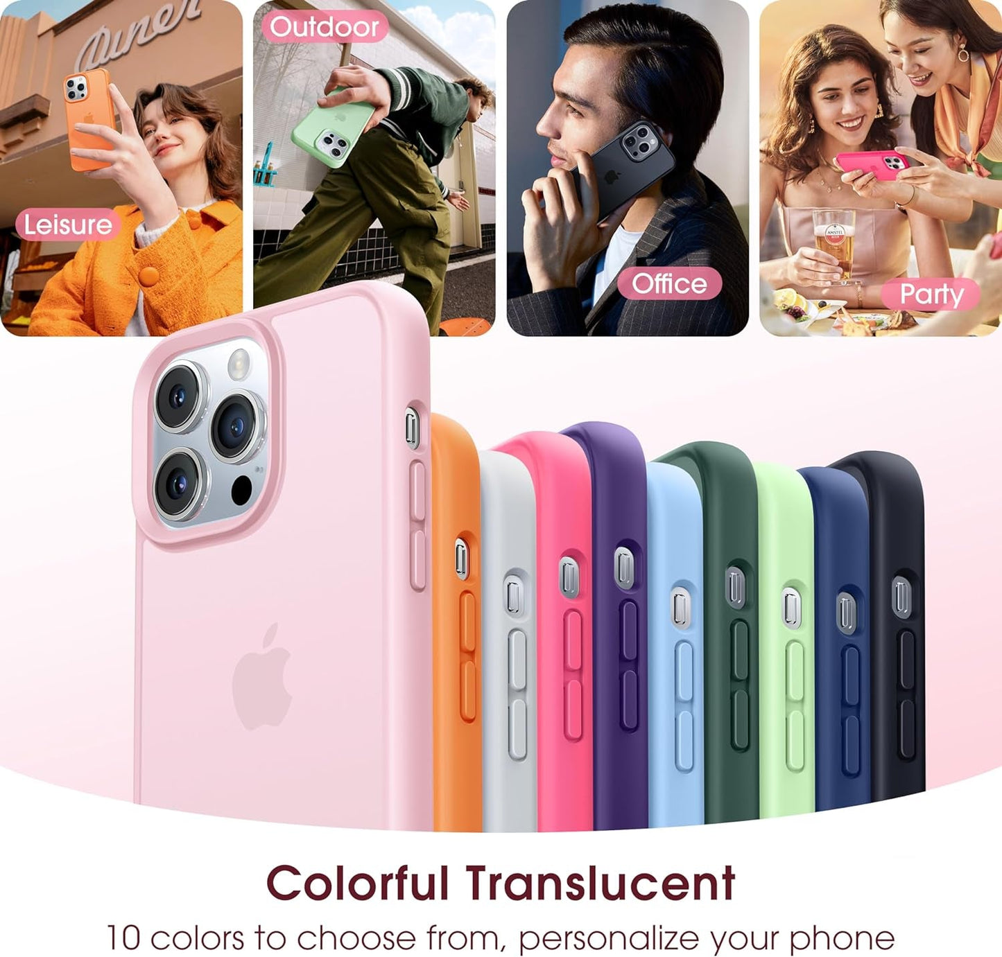 Alphex Colored Transluscent for Iphone 14 Pro Case, Sleek Cute Retro Design, German Quality Standard Certification, 12FT Military-Grade Protection, Slim Matte Hard Back Case 6.1-Inch, Light Pink  Alphex   