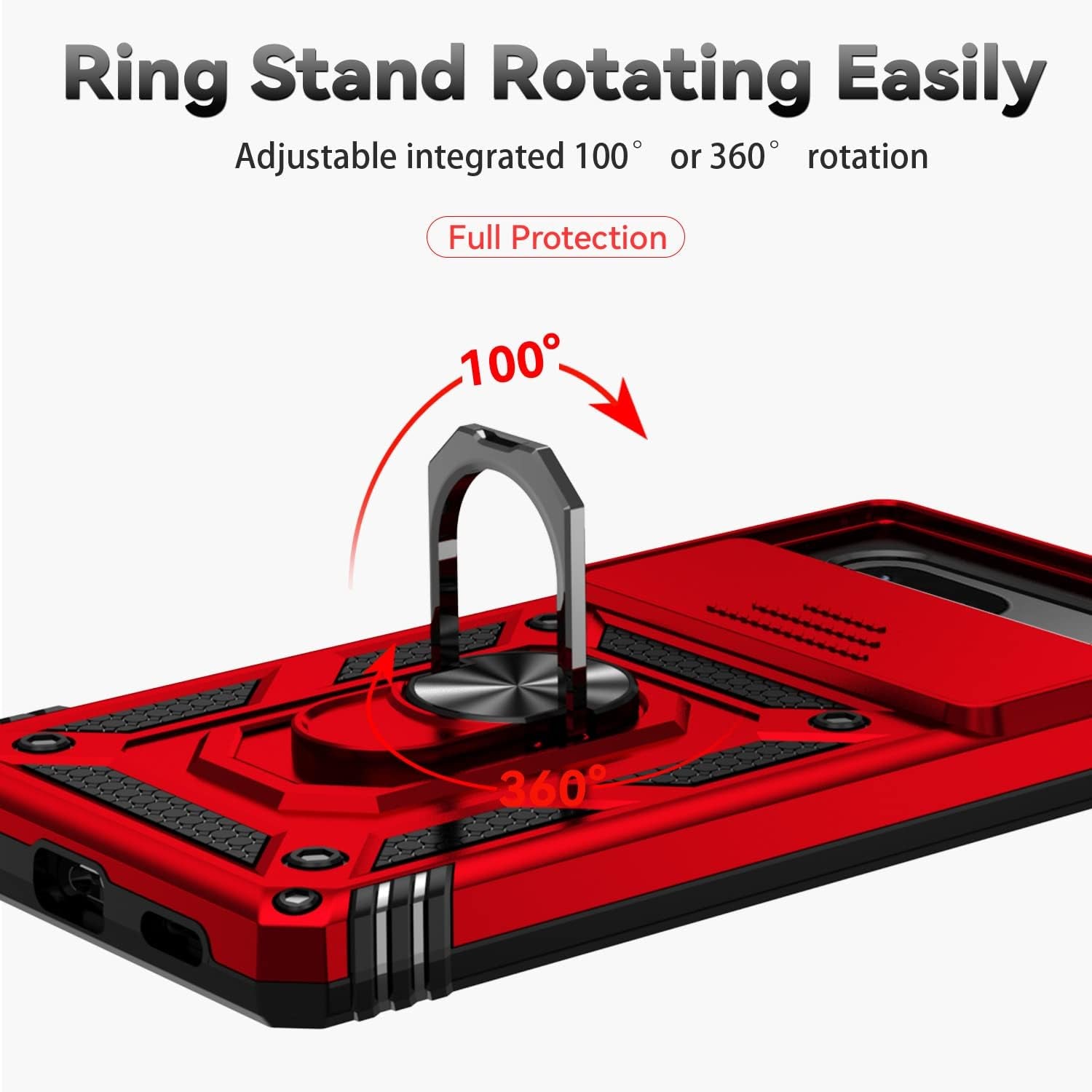 For Google Pixel 7A Case with Slide Camera Cover HD Screen Protector [Military Grade 16Ft. Drop Tested] Magnetic Ring Holder Kickstand Protective Phone Case for Google Pixel 7A, Red  PUSHIMEI Co., Ltd.   