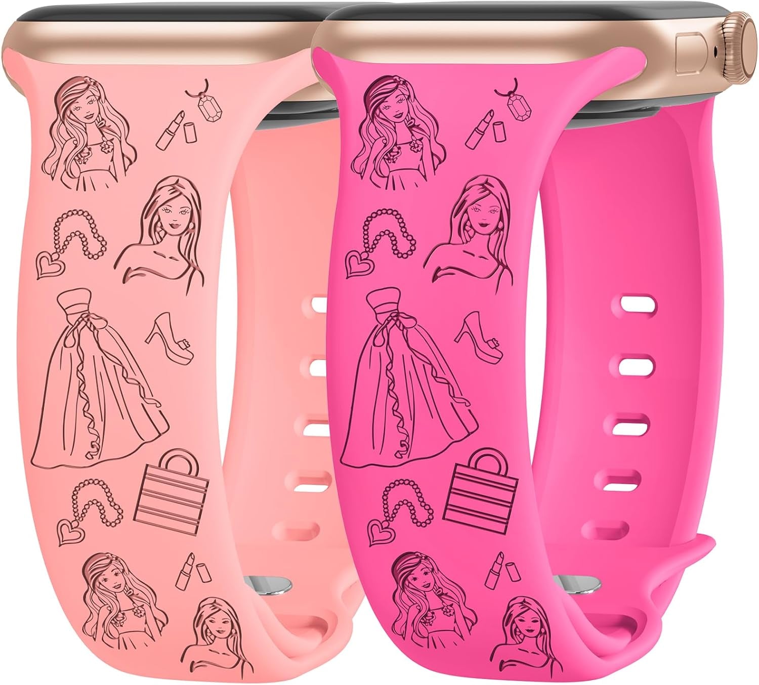 2 Packs Cute Engraved Bands Compatible with Apple Watch Bands 38Mm 40Mm 41Mm 44Mm 45Mm 42Mm 49Mm, Women Designer Soft Silicone Replacement Strap for Iwatch Series SE 9 8 7 6 5 4 3 2 1 Ultra