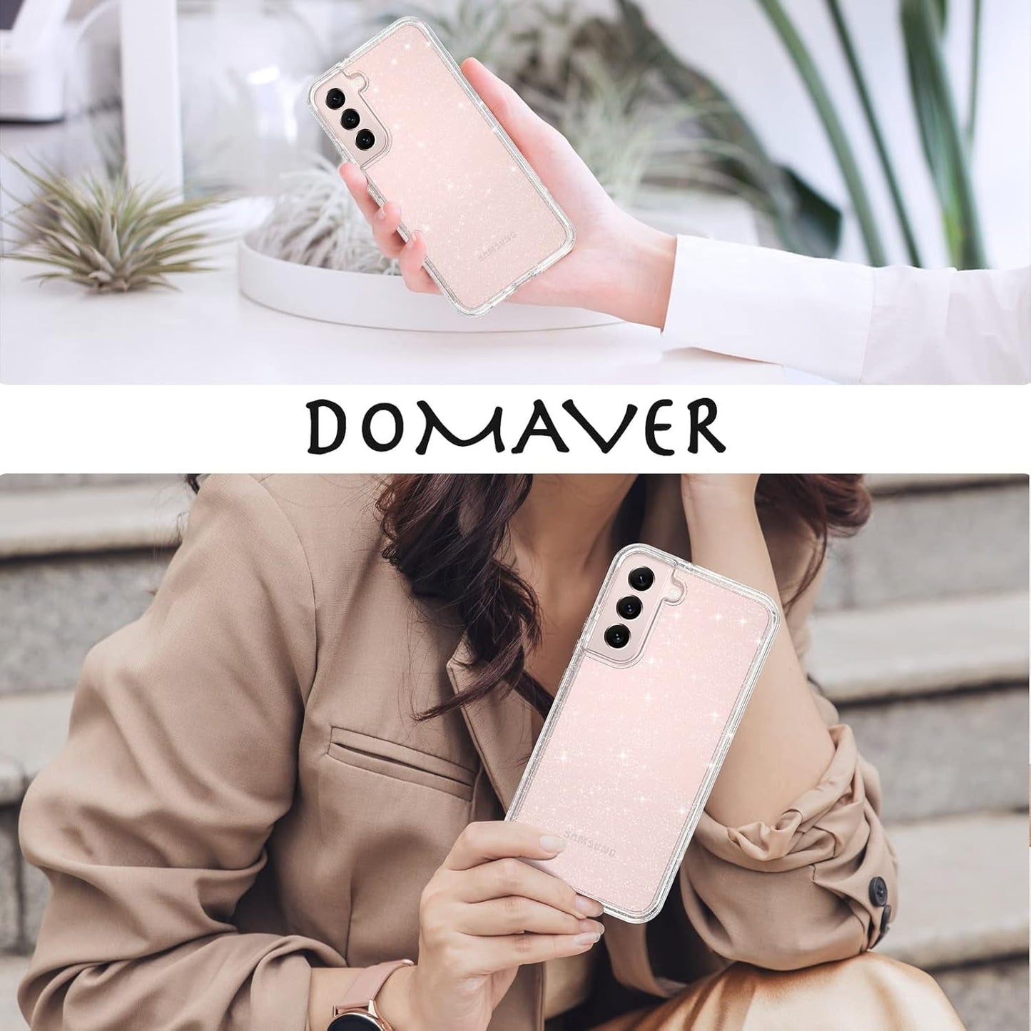 DOMAVER for Samsung Galaxy S22 plus Case Clear Glitter Shockproof Bling Shining Transparent Durable Duty Protective Cover【Not FIT Galaxy S22】【Not FIT Galaxy S22 Ultra】