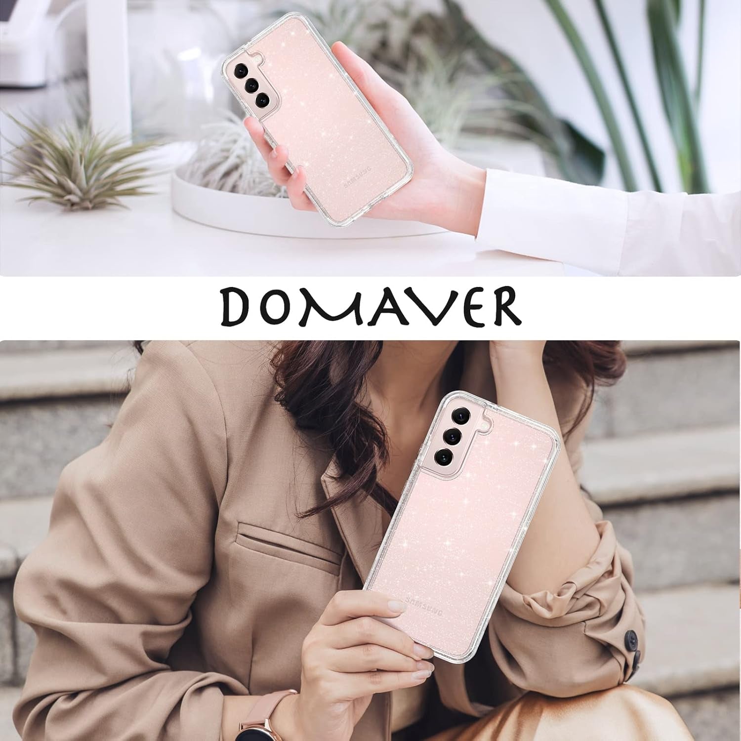 DOMAVER for Samsung Galaxy S22 plus Case Clear Glitter Shockproof Bling Shining Transparent Durable Duty Protective Cover【Not FIT Galaxy S22】【Not FIT Galaxy S22 Ultra】