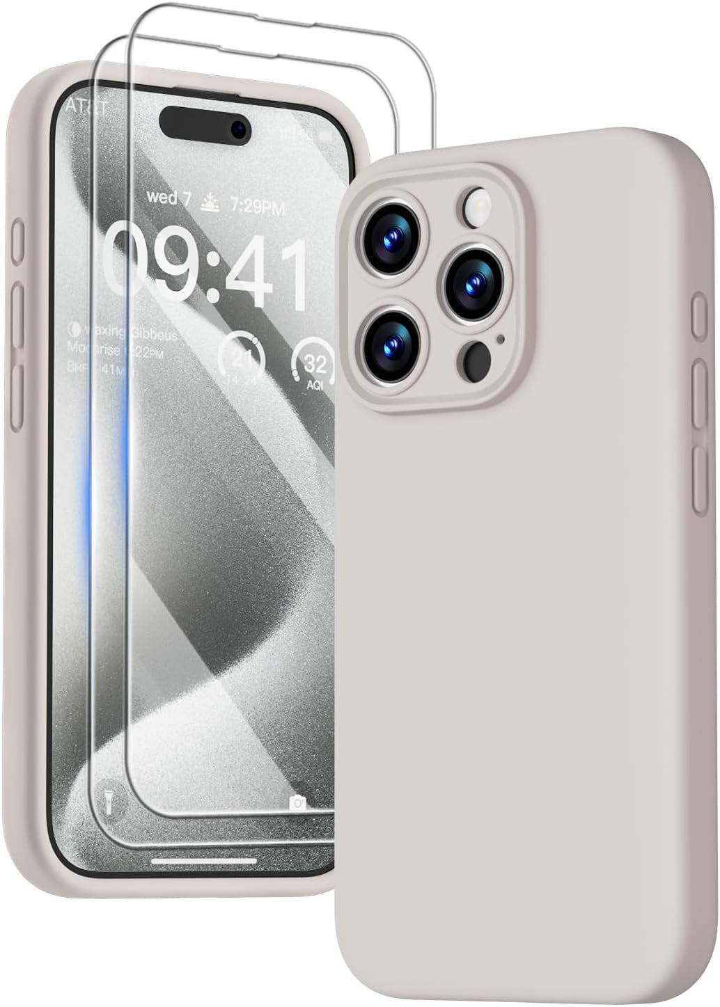 GOODVISH Compatible with Iphone 15 Pro Case, Silicone Upgraded [Enhanced Camera Protection] Phone Case with [2 Screen Protectors], Soft Anti-Scratch Microfiber Lining Inside, 6.1 Inch, Brown  GOODVISH Rock Gray Iphone 15 Pro, 6.1" 