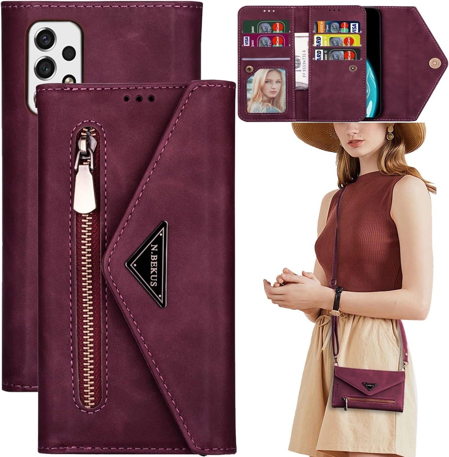 For Samsung Galaxy A53 5G Crossbody Purse Phone Case with Card Holder, Adjustable Lanyard Wallet Cover Cases for Samsung Galaxy A53 Handbag Black