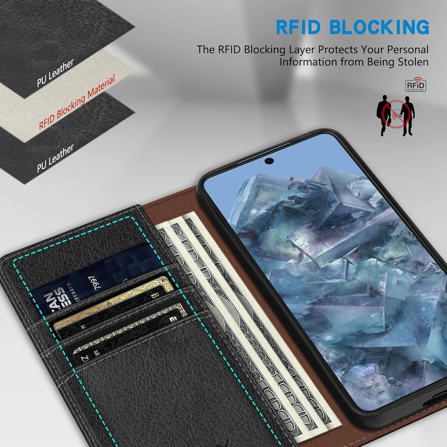 ZZXX for Google Pixel 8 Pro Wallet Case with [RFID Blocking] Card Slot Stand Strong Magnetic Leather Flip Fold Protective Phone Case for Google Pixel 8 Pro Case Wallet(Black-6.7 Inch)  ZZXX   