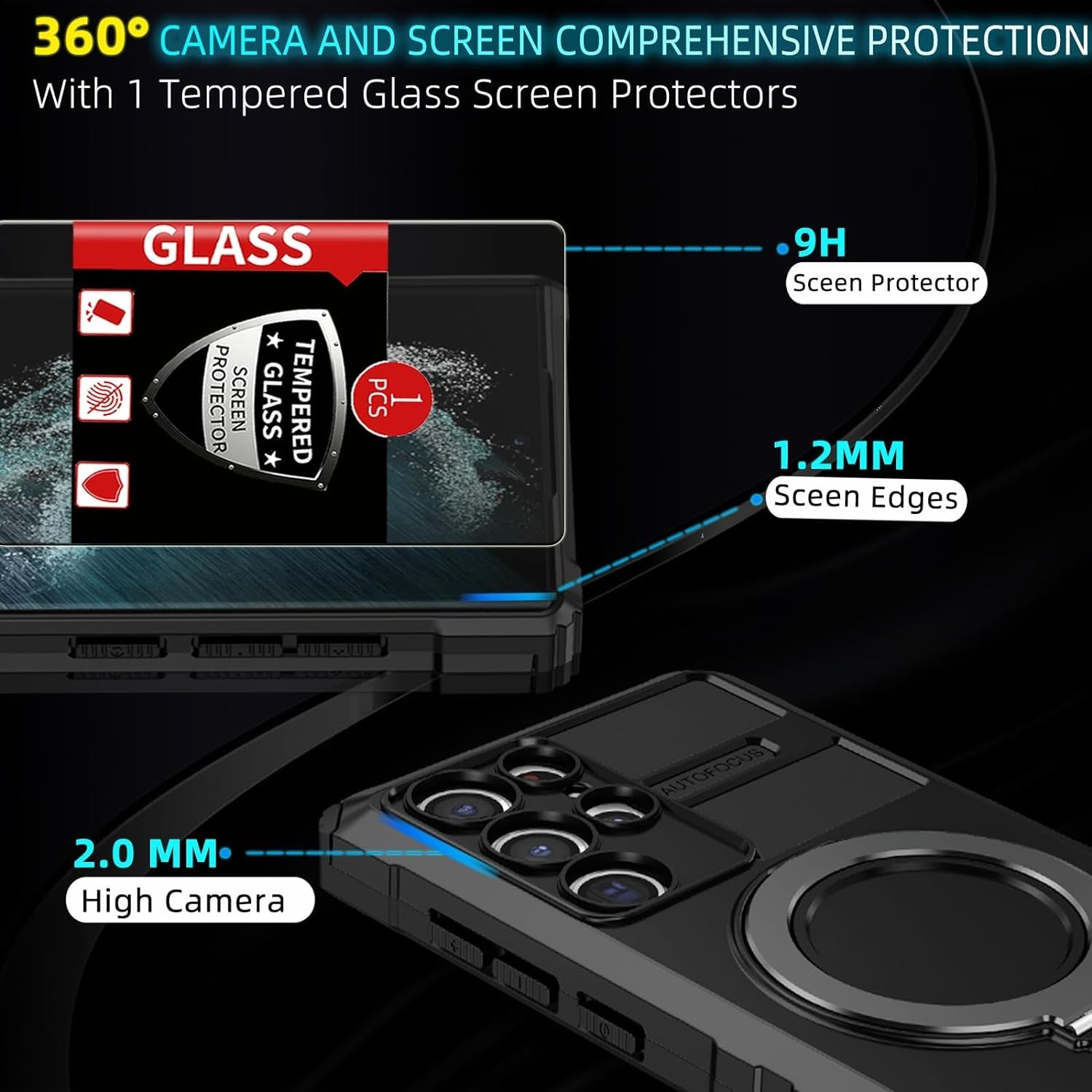 For Samsung Galaxy S22 Ultra Case Compatible with Magsafe Wireless Charging Magnetic Galaxy S22 Ultra Case with Screen Protector, Galaxy S22 Ultra Case with Stand Shockproof Protection Black