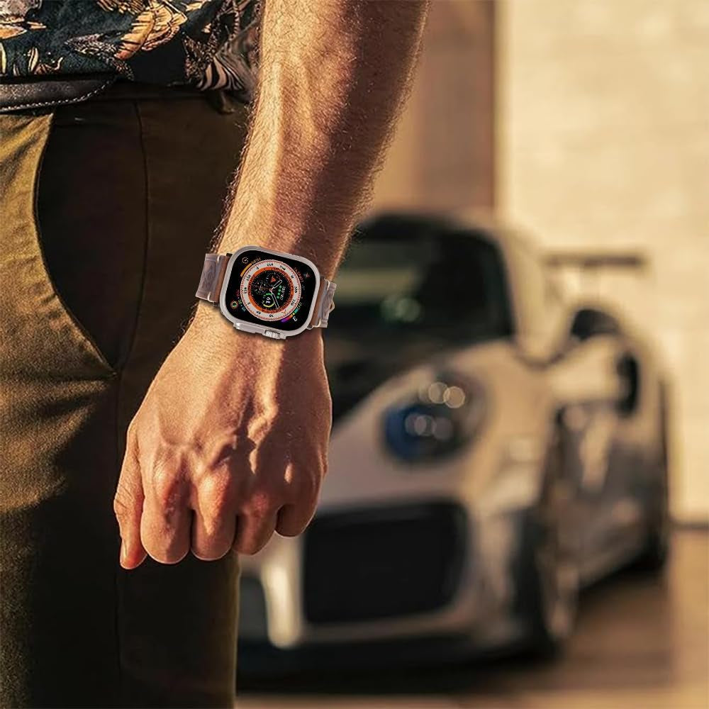 Band Compatible with Apple Watch Ultra 2/1 49Mm 45Mm 44Mm 42Mm 41Mm 40Mm 38Mm Series 9/8/SE/7/6/5/4/3/2, Vintage Leather Iwatch Strap for Men Women