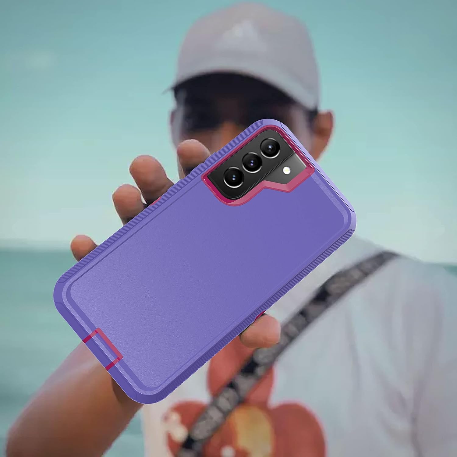 Galaxy S22 plus Case for Samsung Galaxy S22 plus Case Military Drop Shockproof Armor Heavy Duty Rugged 3 in 1 Protection Cover for Galaxy S22+ plus Phone Case (Purple+Rose Red)