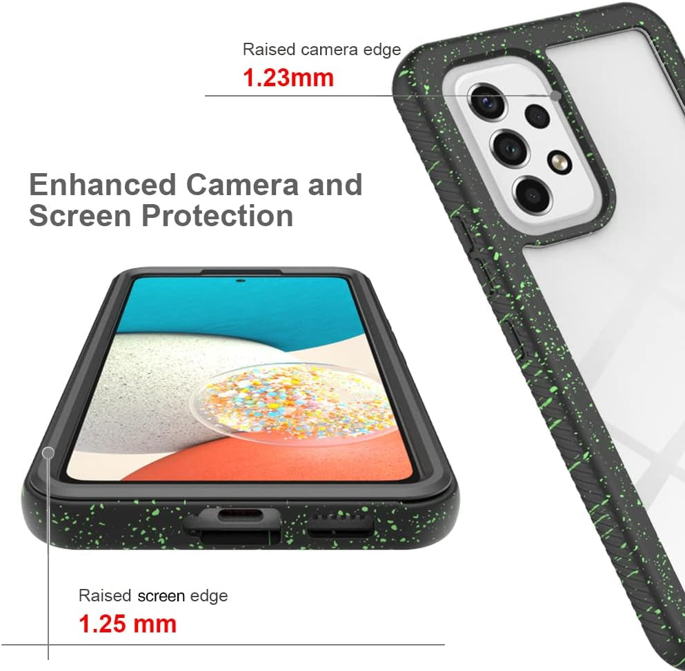 Coveron Full Body Cover Designed for Samsung Galaxy A53 5G Case, Clear Heavy Duty Rugged Anti-Slip Guard - Black (Spotted Green)