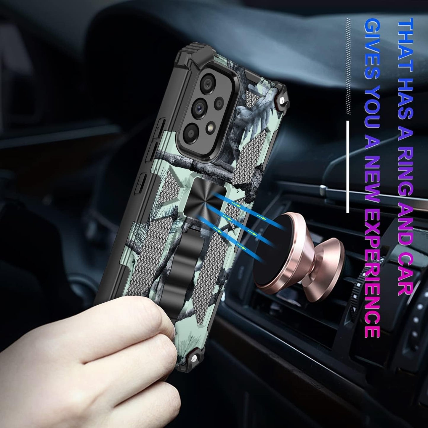 Ccsmall Camouflage Case for Samsung Galaxy A53 5G, Heavy Duty Shockproof Protection Military Grade [Built-In Magnetic Kickstand] Army Camo Phone Cover Case for Samsung Galaxy A53 5G MC Mint Green