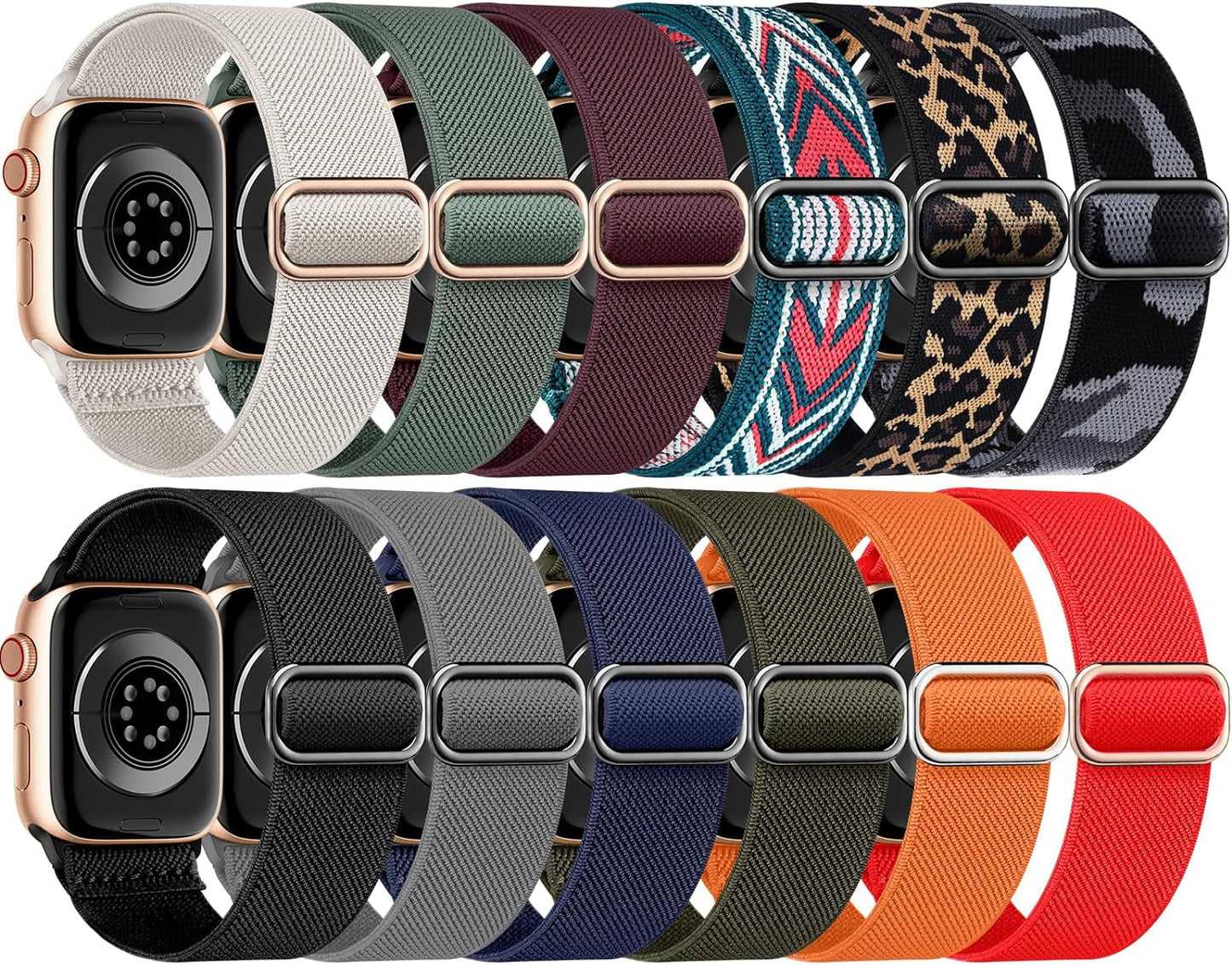 12 Pack Stretchy Nylon Bands Compatible with Apple Watch Band 40Mm 45Mm 44Mm 41Mm 38Mm 49Mm 42Mm for Women Men,Elastic Solo Loop Braided Straps for Iwatch Band Series 9 SE 8 7 6 5 4 3 2 1 Ultra 2/1