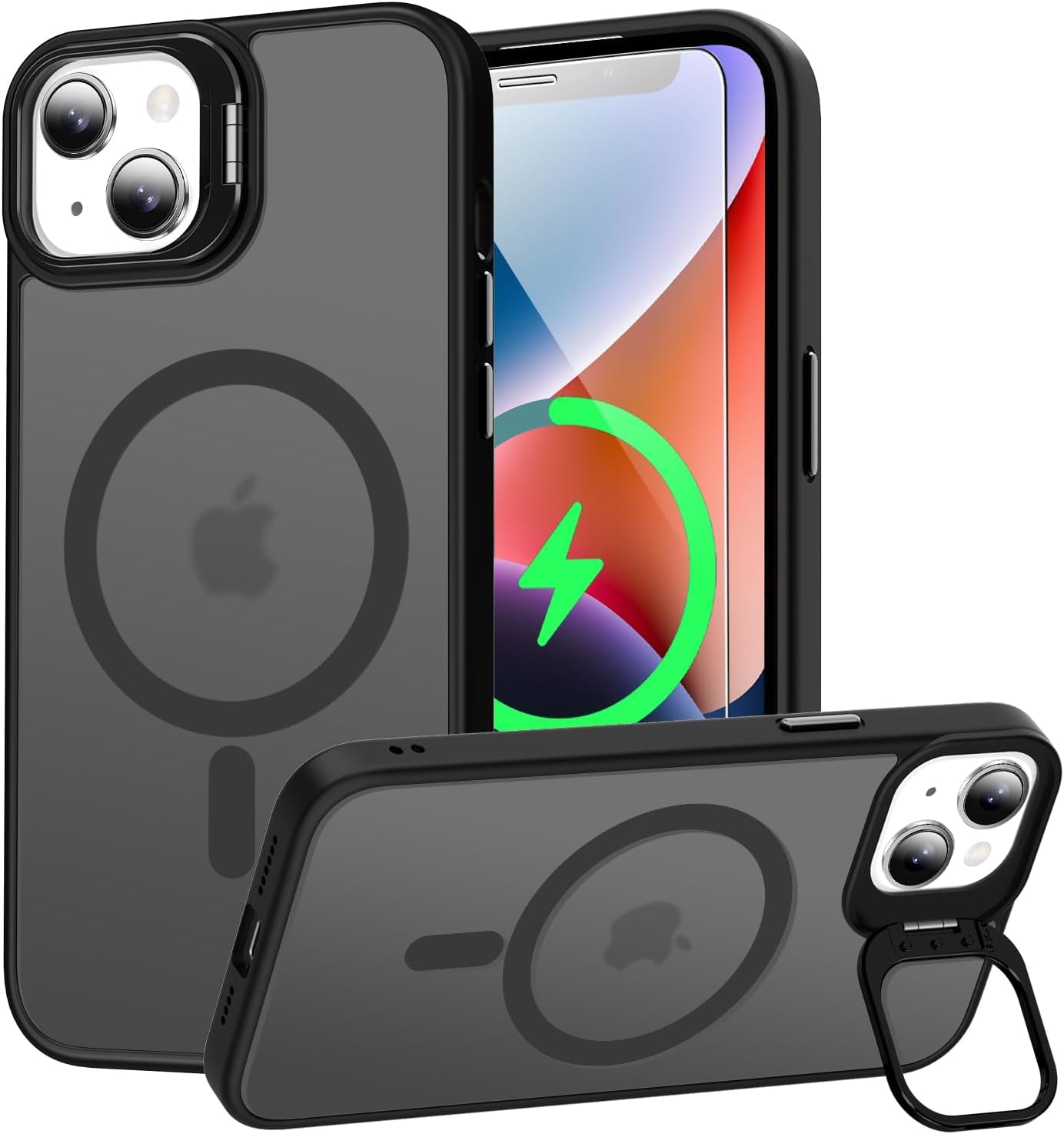 Goodon Magnetic for Iphone 14 Pro Max Case with Screen Protector, [Compatible with Magsafe] [ Built-In Metal Kickstand] Military-Grade Protection Shockproof Matte 6.7" Phone Case - Yellow  Goodon Black Magnetic Iphone 14 Plus 6.7" 