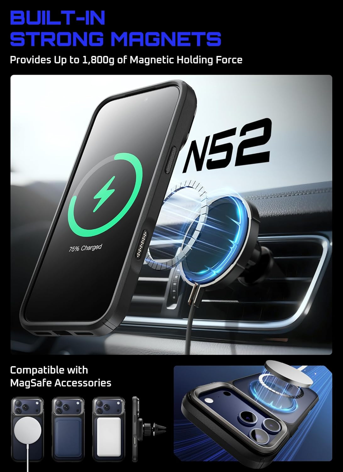 SUPCASE for Iphone 17 Pro Max Case with Camera Control Button (Unicorn Beetle Mag), [Compatible with Magsafe] [Built-In Kickstand] Slim Protective Magnetic Translucent Back Phone Case, Black