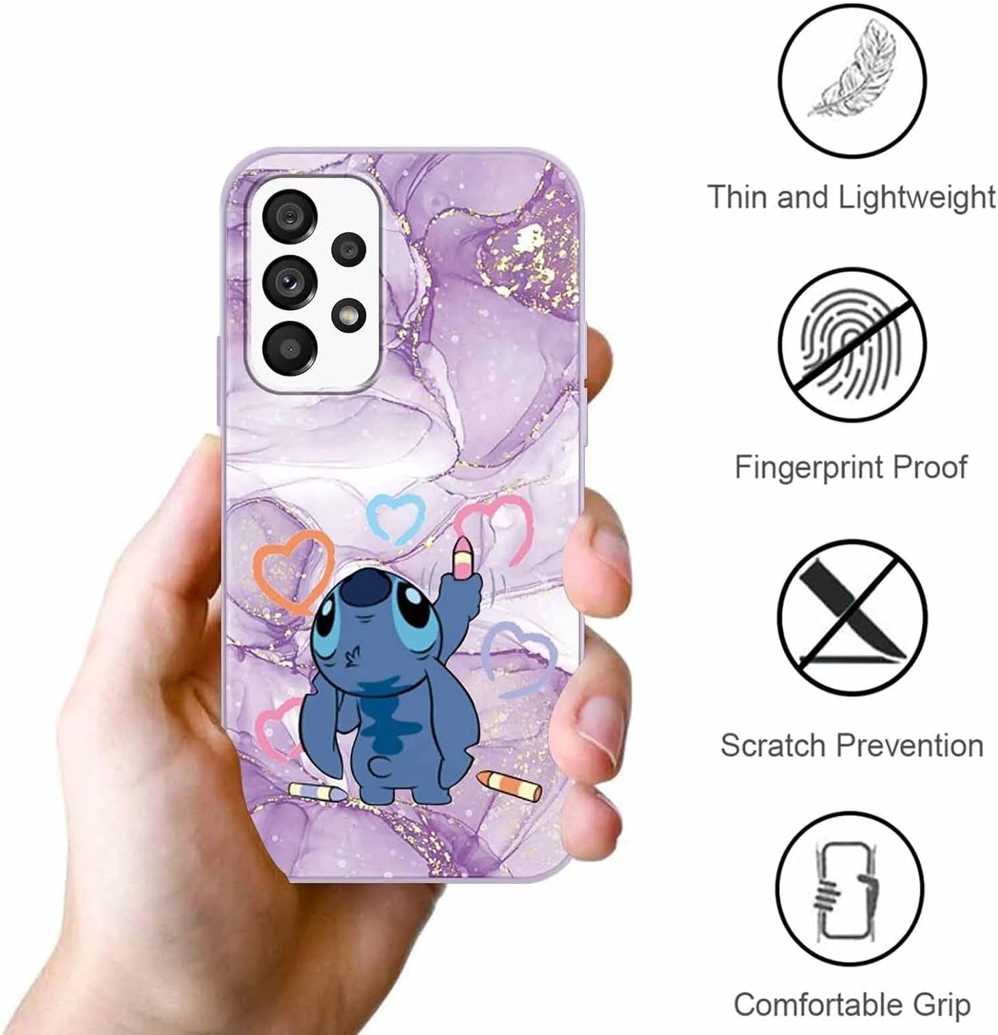 2 Pack Cute Cartoon Case for Samsung Galaxy A53 5G Cases 6.5",Kawaii Anime Character Movie Girly Marble Cover for Women Girls Kids,Soft TPU Shockproof Protective Funda for Samsung A53 5G Purple Pink