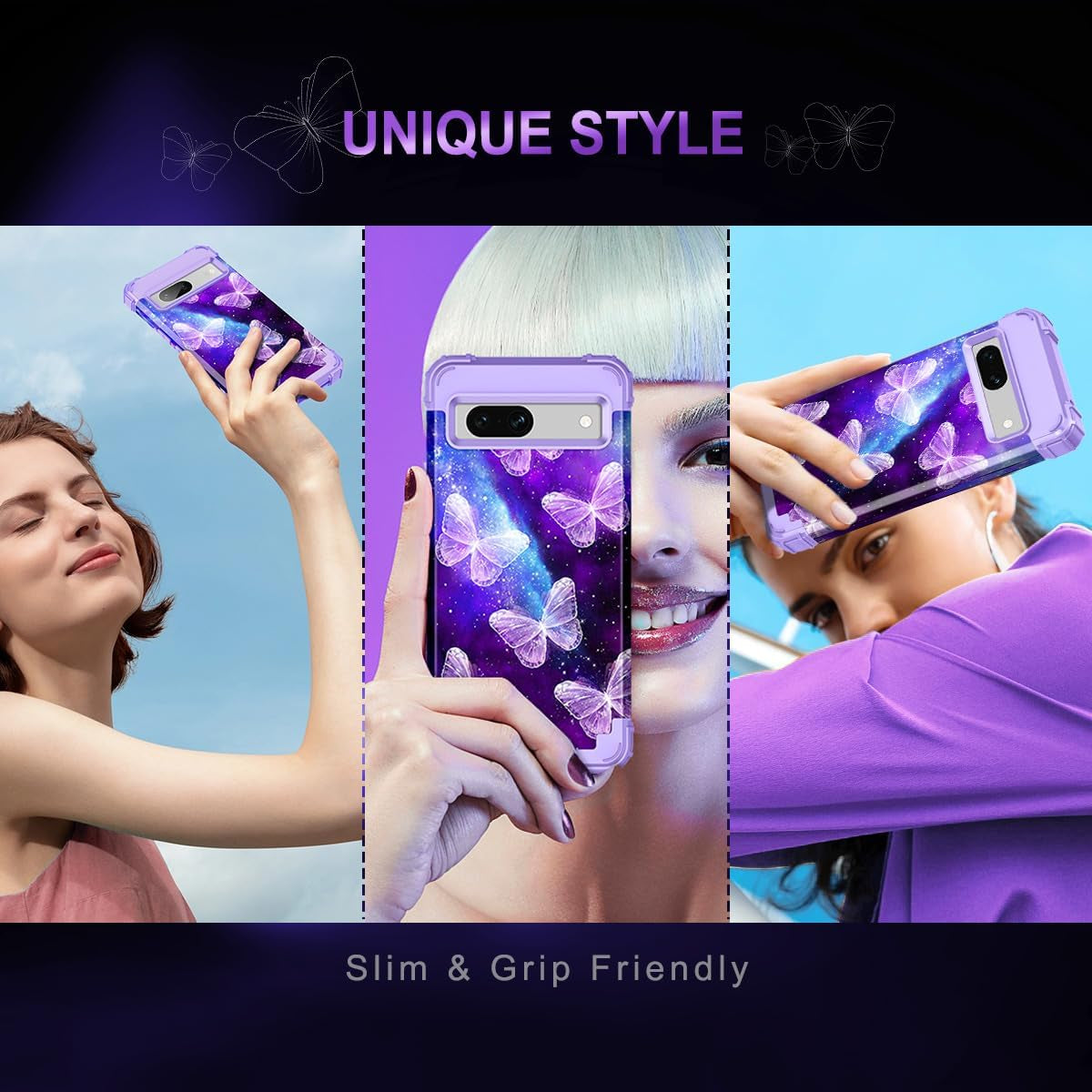 Casetego Compatible with Google Pixel 7A Case,Three Layer Heavy Duty Sturdy Shockproof Full Body Rugged Hard Pc+Soft TPU Bumper Protective Case for Google Pixel 7A 5G 2023,Butterfly  Casetego   