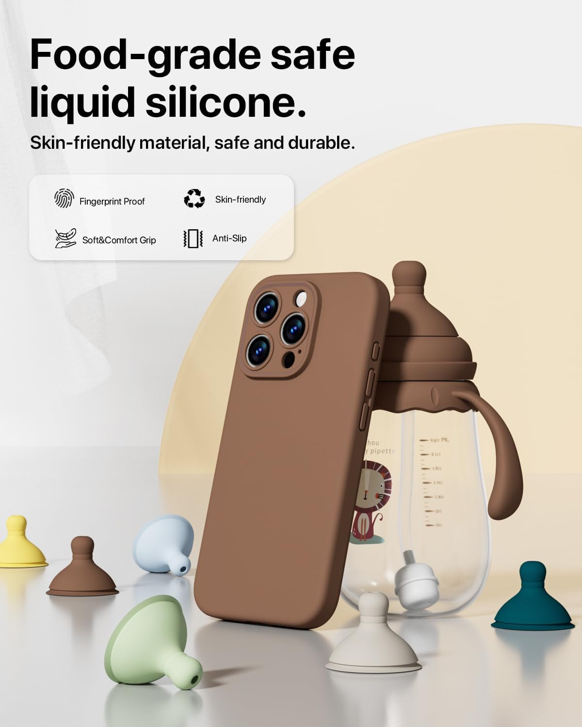 GOODVISH Compatible with Iphone 15 Pro Case, Silicone Upgraded [Enhanced Camera Protection] Phone Case with [2 Screen Protectors], Soft Anti-Scratch Microfiber Lining Inside, 6.1 Inch, Brown  GOODVISH   