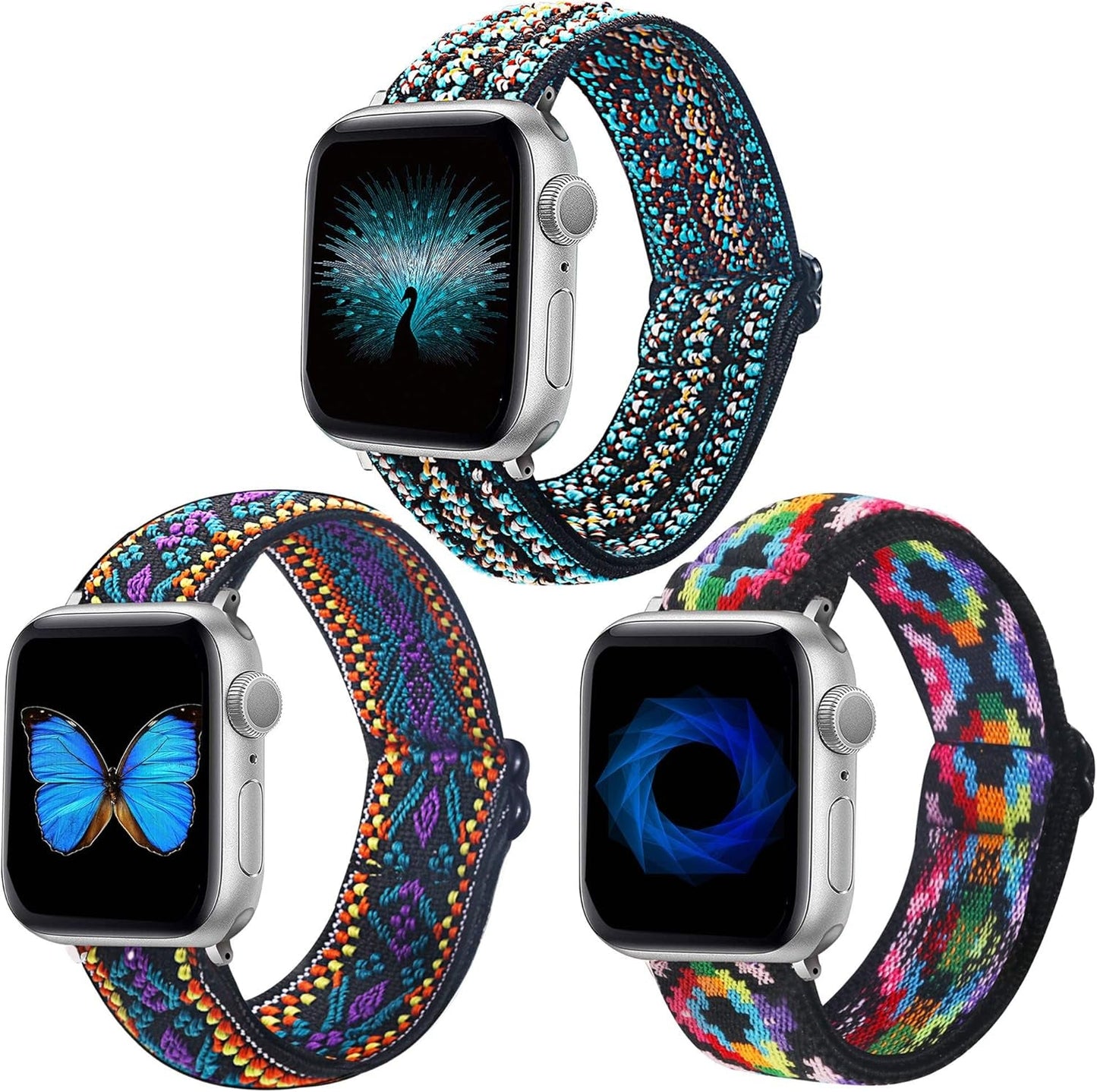 Dsytom 3 Pack Elastic Band Compatible with Apple Watch Bands 38Mm 41Mm 40Mm 42Mm 44Mm 45Mm 49Mm, Adjustable Stretchy Nylon Bands for Iwatch Series 9 Ultra 2 8/7/6/5/4/3/2/1 SE Strap for Women