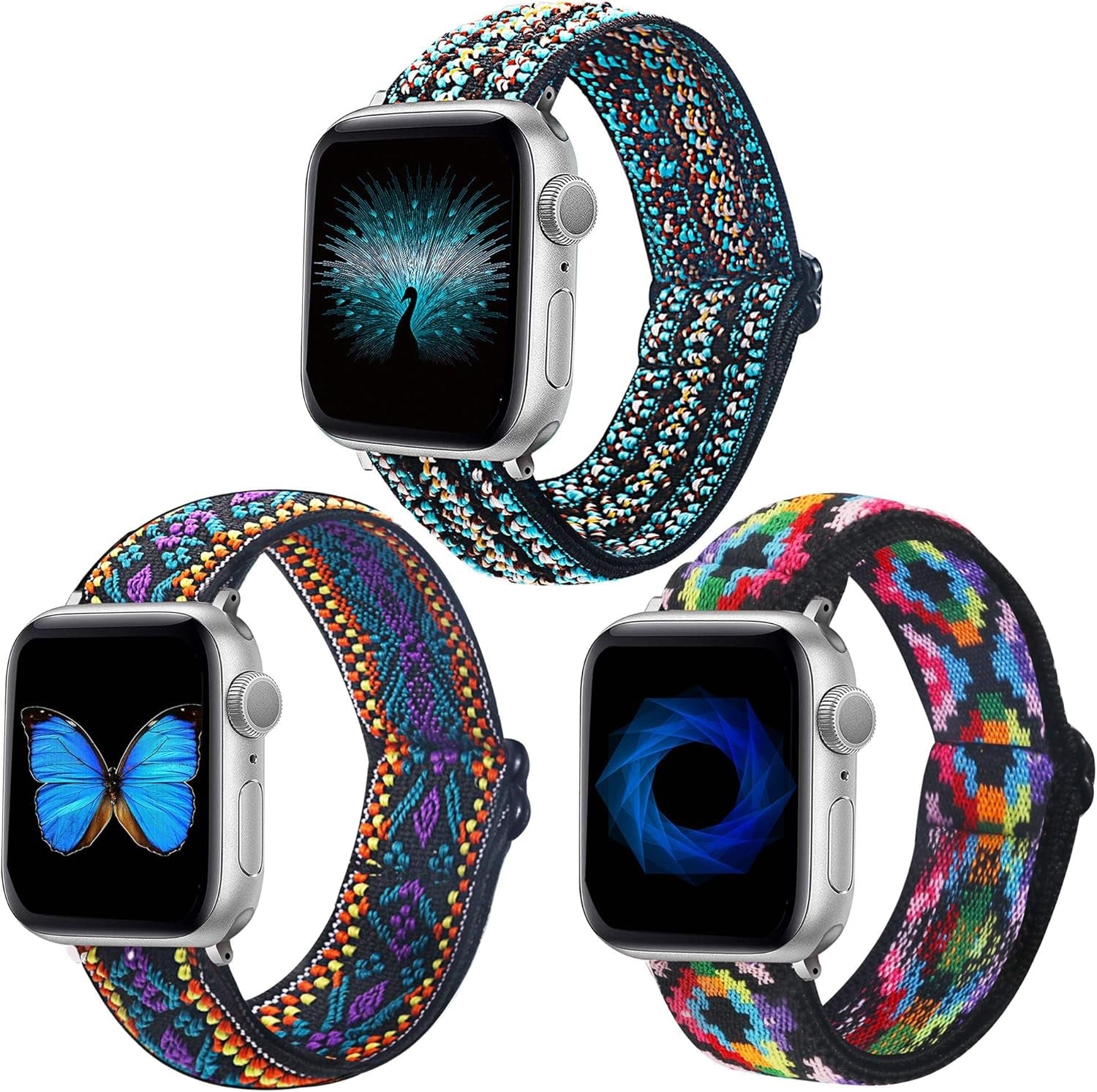 Dsytom 3 Pack Elastic Band Compatible with Apple Watch Bands 38Mm 41Mm 40Mm 42Mm 44Mm 45Mm 49Mm, Adjustable Stretchy Nylon Bands for Iwatch Series 9 Ultra 2 8/7/6/5/4/3/2/1 SE Strap for Women