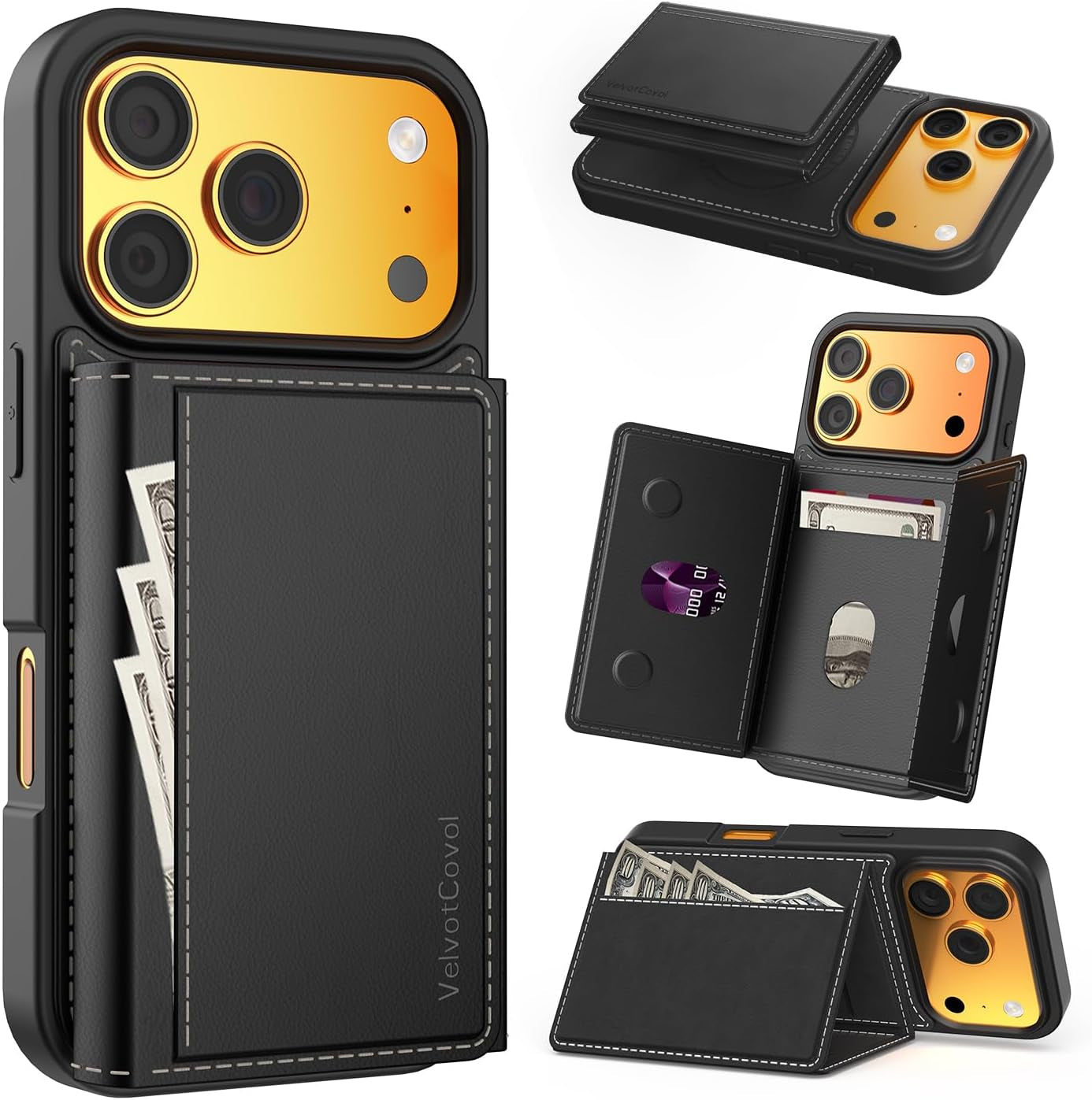 Designed for Iphone 17 Pro Max Case Wallet with Card Holder, [Magnetic Clasp Cover] [RFID Blocking Leather Protection] Shockproof Women Men Cases 6.9 Inch for Apple 17 Pro Max, Black
