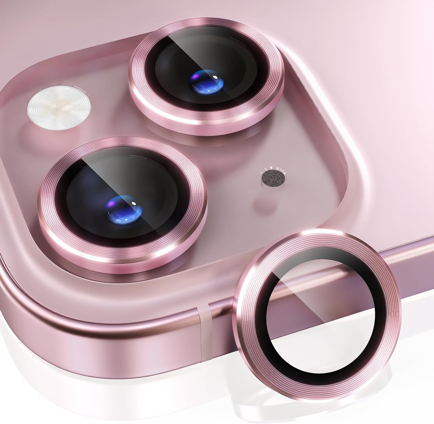 Choiche Compatible for Iphone 15 /Iphone 15 plus Camera Lens Protector Bling, 9H Tempered Glass Camera Cover Screen Protector Metal Ring Decoration Accessories (Glitter-Pink)  Choiche   
