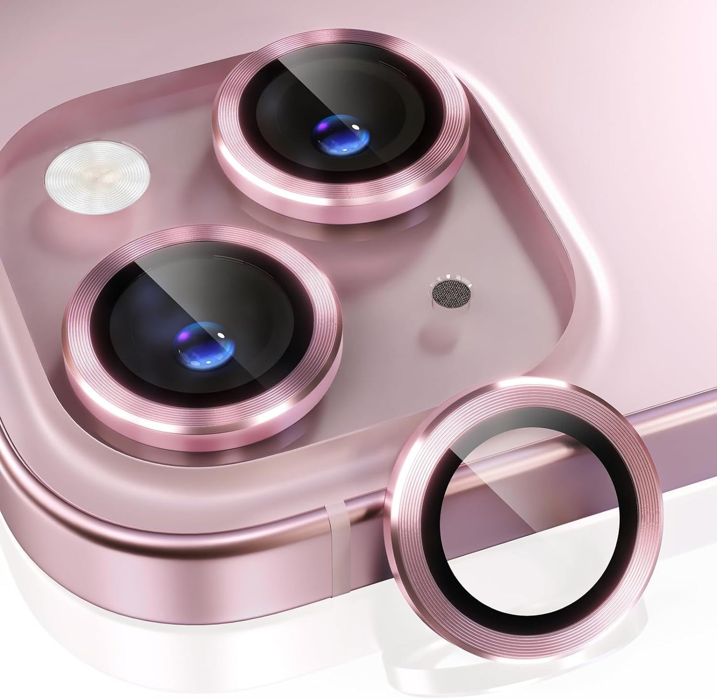 Choiche Compatible for Iphone 15 /Iphone 15 plus Camera Lens Protector Bling, 9H Tempered Glass Camera Cover Screen Protector Metal Ring Decoration Accessories (Glitter-Pink)  Choiche Pink For 15/15 Plus 