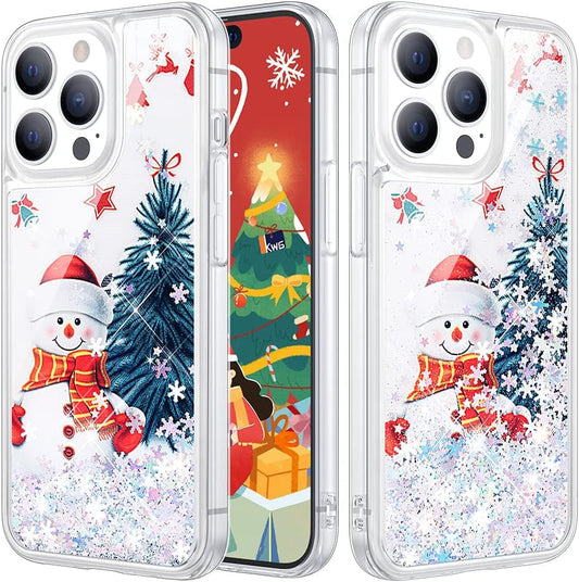 Caka for Iphone 14 Pro Case, Iphone 14 Pro Case Glitter Christmas for Women Girls Girly Bling Sparkle Flowing Floating Snowflake Quicksand Clear Phone Case Cover for Iphone 14 Pro 6.1 Inch Snowman  Caka   
