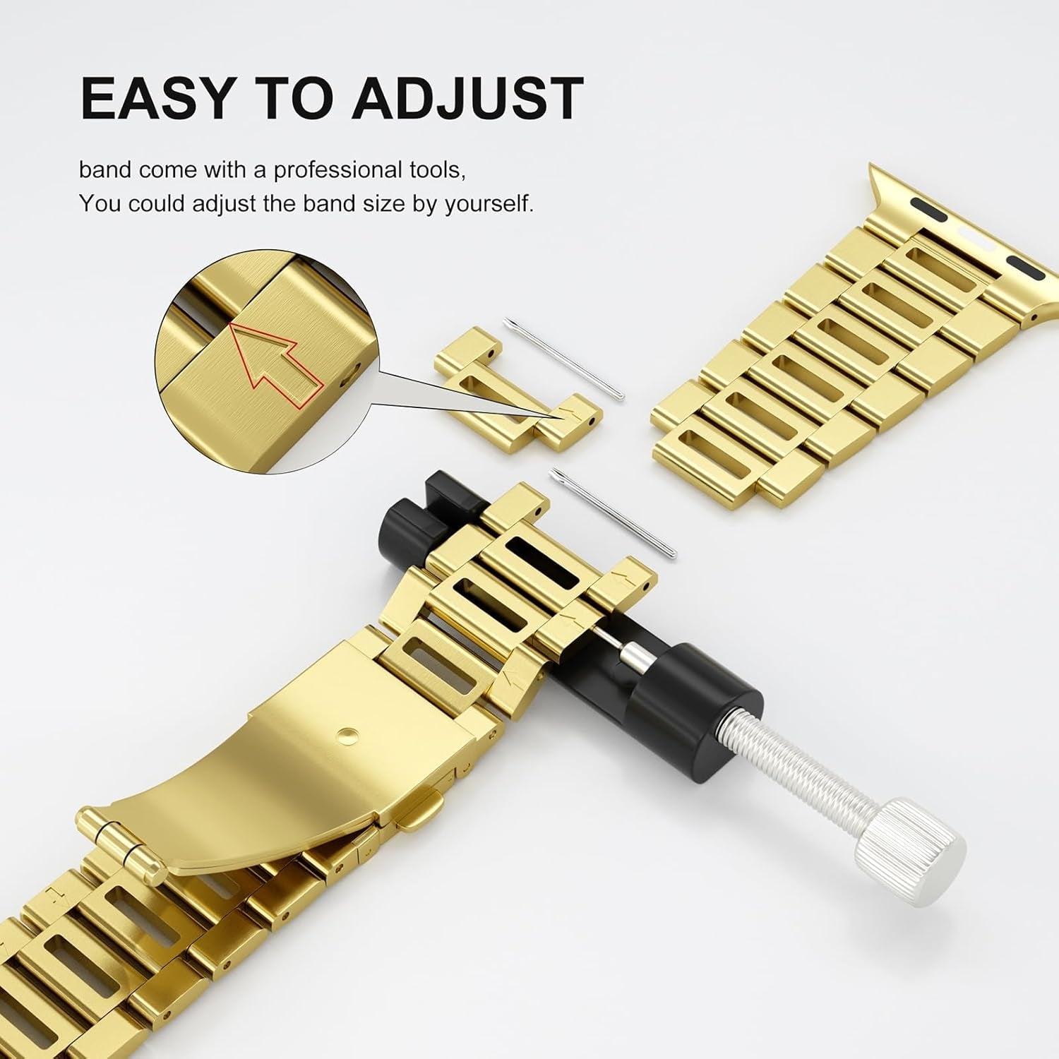 Finestone Metal Band for Apple Watch - Stainless Steel Apple Watch Band Compatible with Apple Watch 41Mm 40Mm 38Mm - Slim Hollow-Out Design Strap for Iwatch Series 9/8/7/6/5/4/3/2/1 SE Women Men Gold