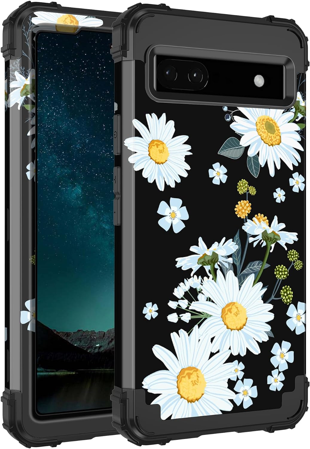 Hekodonk for Google Pixel 6 Case,Heavy Duty Shockproof Protection Hard Plastic+Silicone Rubber Hybrid 3 in 1 Drop Protective Case for Google Pixel 6 Black Flower  Hekodonk Black Flower  