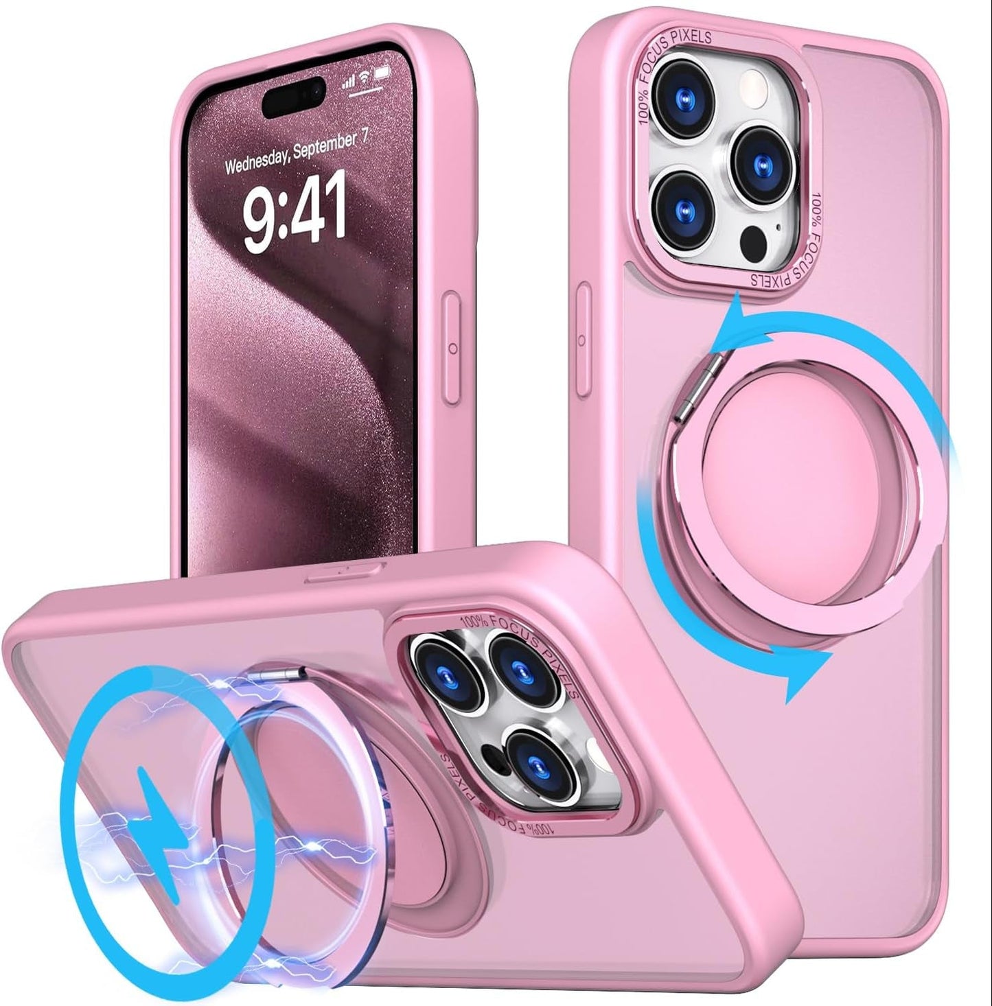 Mangix for Iphone 15 Pro Max Case,360° Rotatable & Invisible Magnetic Ring Stand Compatible with Magsafe, Anti-Fingerprint Protective Cover Translucent Back for Iphone 15 Promax Case (Black)  Mangix   