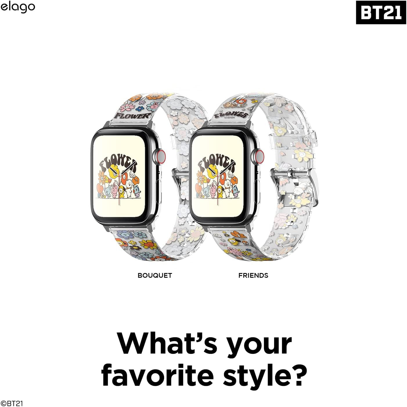 ElagoㅣBt21 FLOWER Band Compatible with Apple Watch Band 38Mm 40Mm 41Mm 42Mm 44Mm 45Mm 49Mm Compatible with Iwatch Series Ultra2/Ultra/Se/9/8/7/6/Se/5/4/3/2/1, Soft Protective Strap [Official Merchandise]