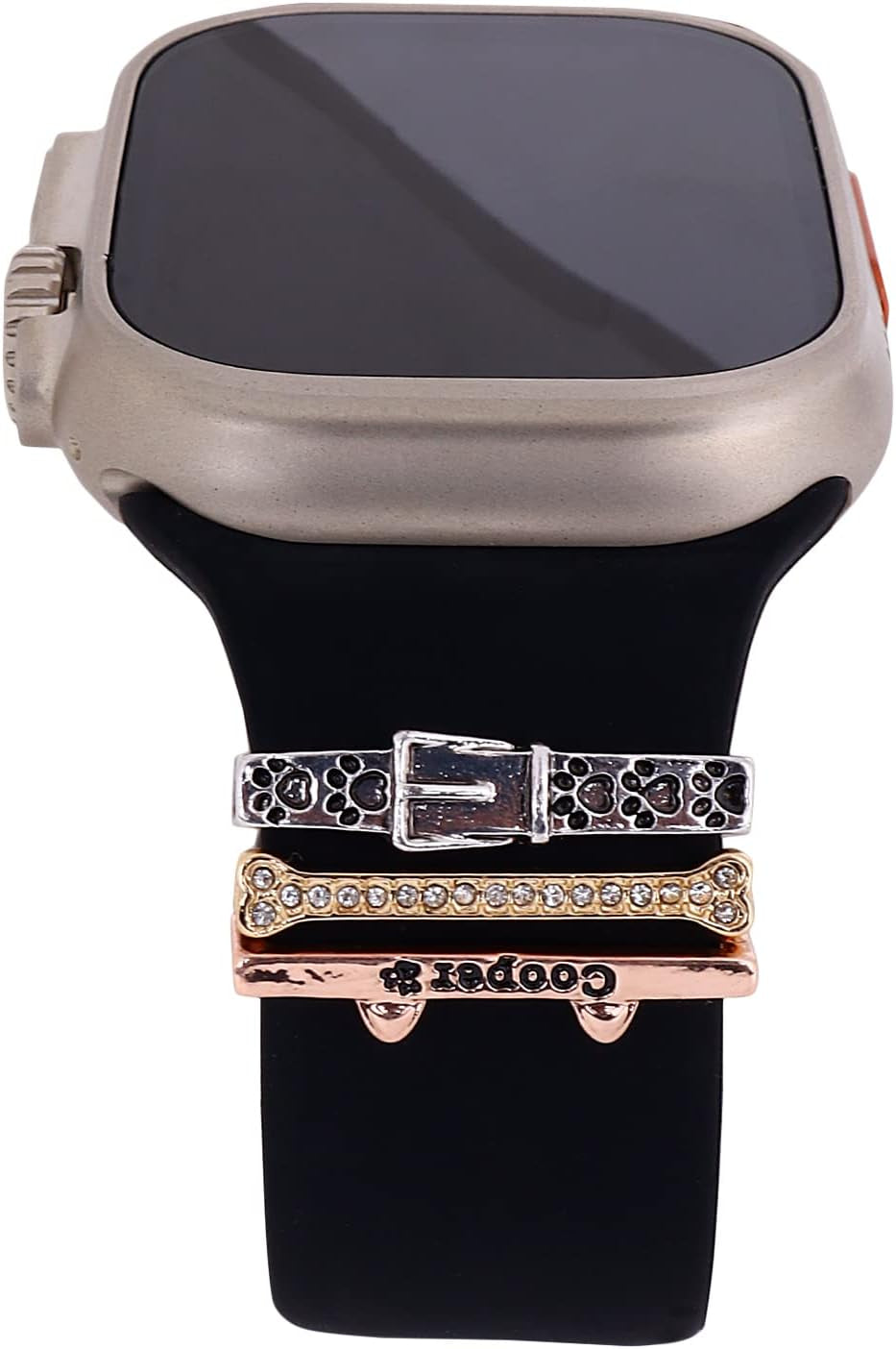 Decorative Rings Loops Compatible with Apple Watch Silicone Bands Metal Diamond Charms 45Mm 44Mm 42Mm 41Mm 40Mm 38Mm Iwatch Series 8 7 6 5 4 3 2 1 Accessories, Copper Dog, Adjustable