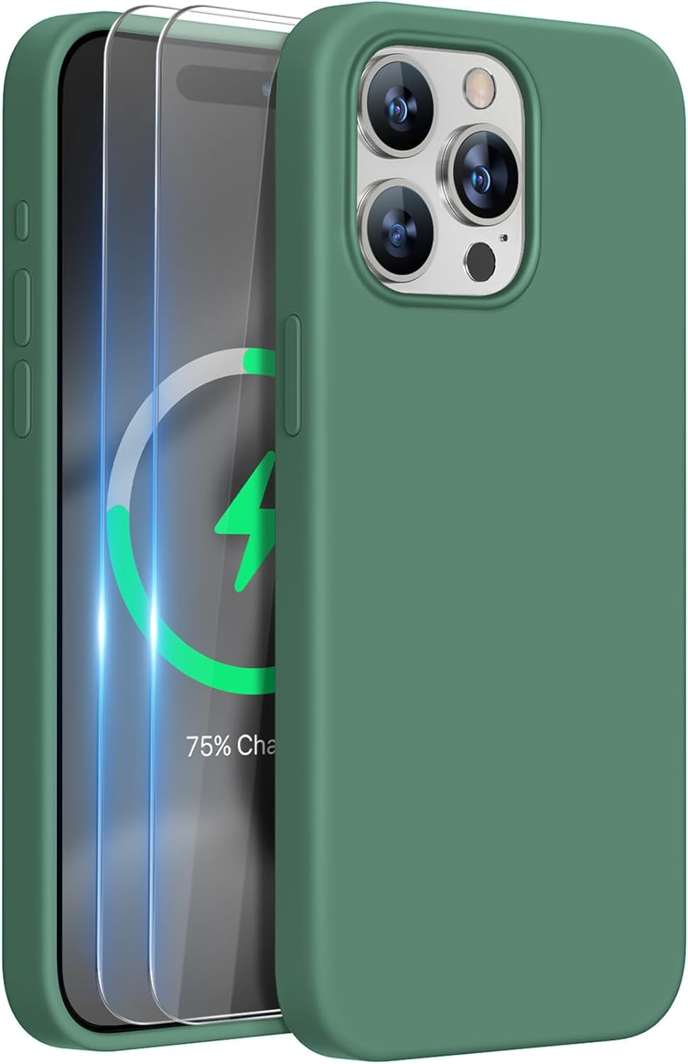 Miracase Designed for Iphone 15 Pro Max Case,[Compatible with Magsafe], [With 2 Pack Screen Protectors],Shockproof Liquid Silicone Case with Microfiber Lining,6.7 Inch(Mediterranean Blue)  Miracase Acacia Green  