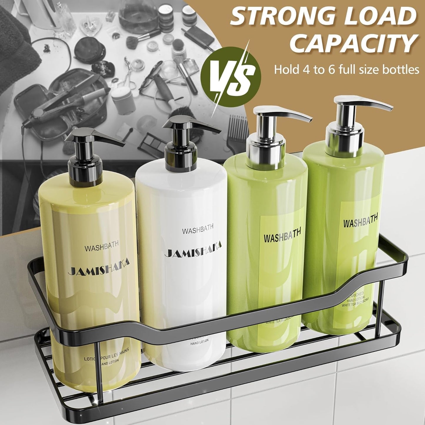 OMAIRA Shower Caddy, 2-Pack Adhesive Shower Organizer, No Drilling Rustproof 304 Stainless Steel Shower Shelves for inside Shower & Bathroom Organizer, Matte Black(X-Large)  OMAIRA   