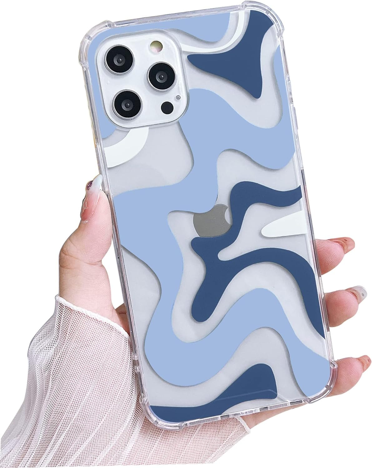 Ginkgonut Compatible with Iphone 14 Pro Case, Fashion Simple Cute Wavy Pattern Case for Women Girls Soft Tpu+Hard PC Protection Case for Iphone 14 Pro-Blue  Ginkgonut   