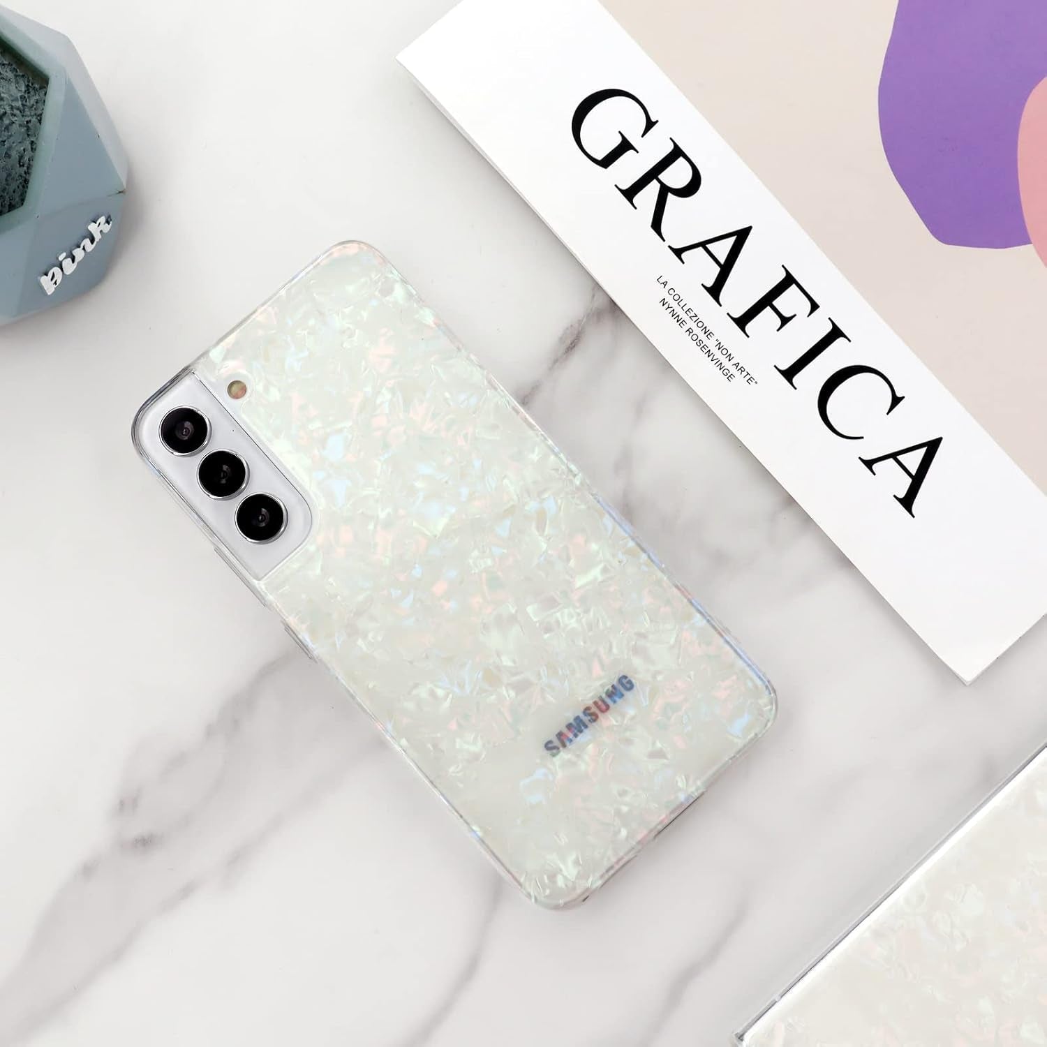 Galaxy S22+ Case Pearl Bling for Girls Women, Cute Luxury Shiny Sparkle Glitter Iridescent Opal Pattern Clear TPU Slim Cover Case Shell Compatible with Samsung Galaxy S22 plus 6.6" - Colorful