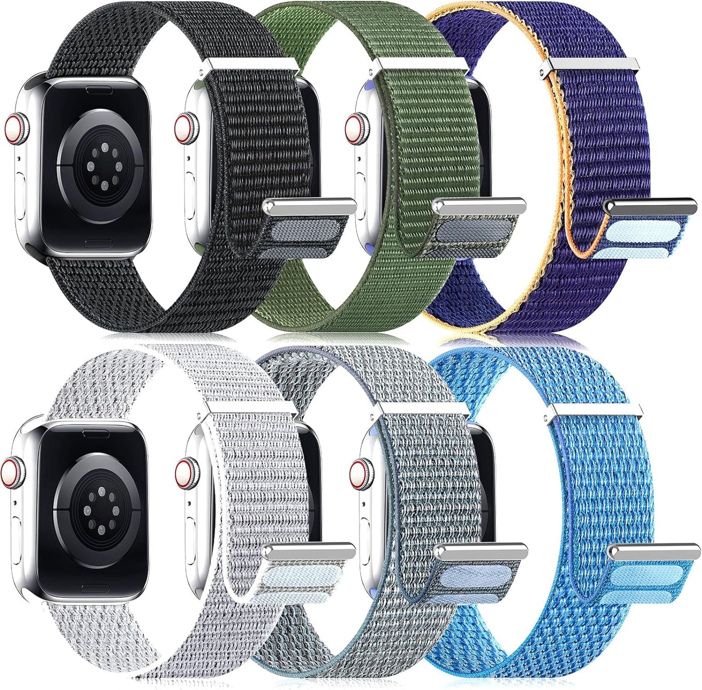6 Pack Sport Loop Nylon Band Compatible with Apple Watch Bands 40Mm 38Mm 41Mm 44Mm 45Mm 42Mm 49Mm Women Men,Stretchy Elastic Braided Strap Replacement Wristband for Iwatch SE Ultra Series 8 7 6 5 4 3 2 1